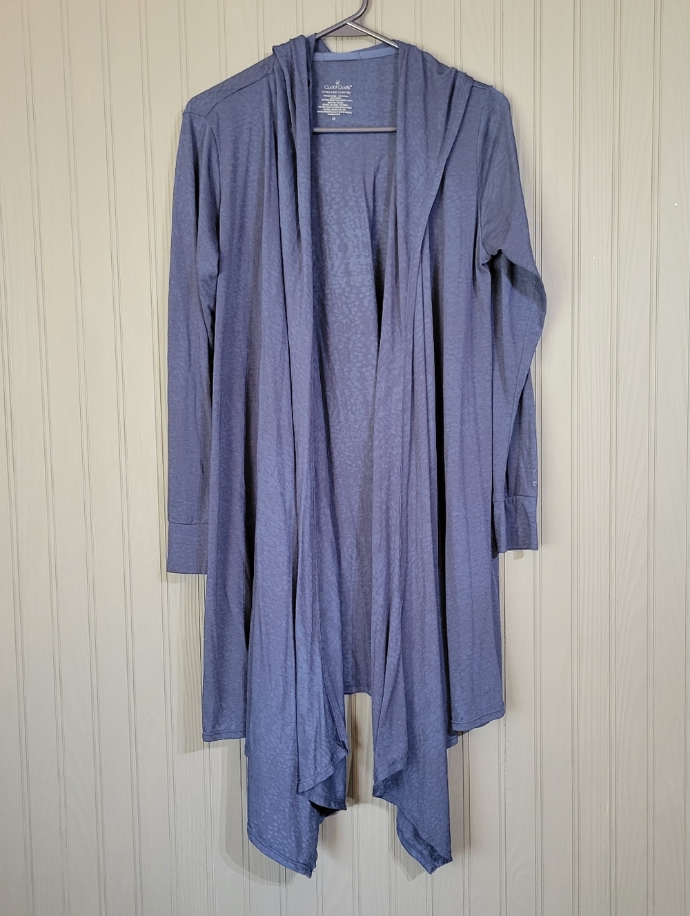 Cuddl Duds Hooded Open Front Cardigan Sweater Ultra-Fine Comfort Blue Women's M